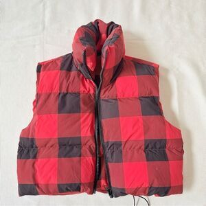 Womens Crop Jacket Sleeveless Puffer Plaid Colorful Red Black Zip Ski Vest Small